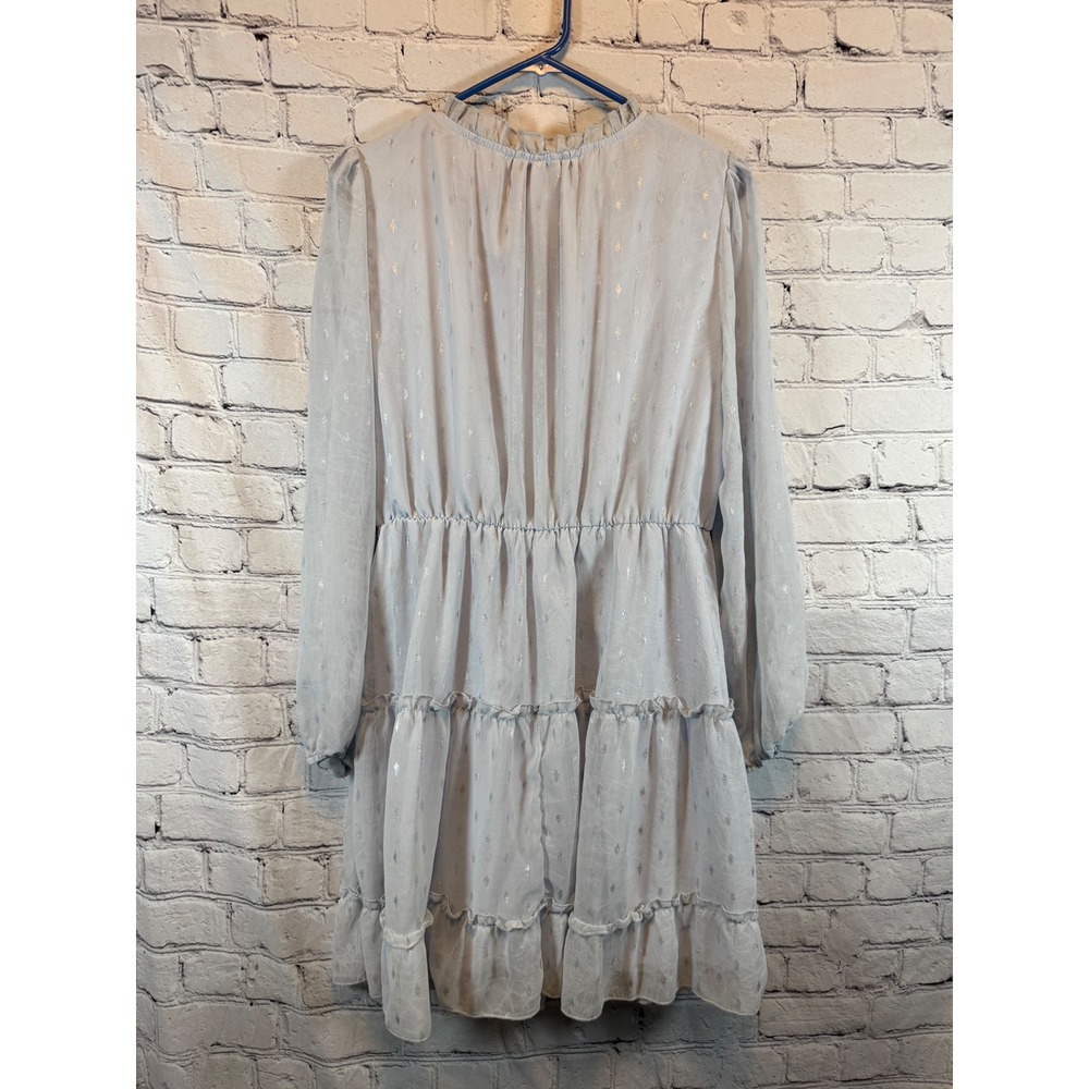 BTFBM Women's‎ Long Sleeve Mini Dress Tiered Ruffle Gray Silver Size L - Picture 2 of 4